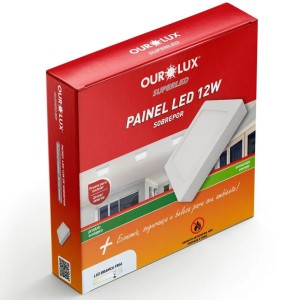 Painel Led Sobrepor Super Eco Quad. 12W 6500K OUROLUX